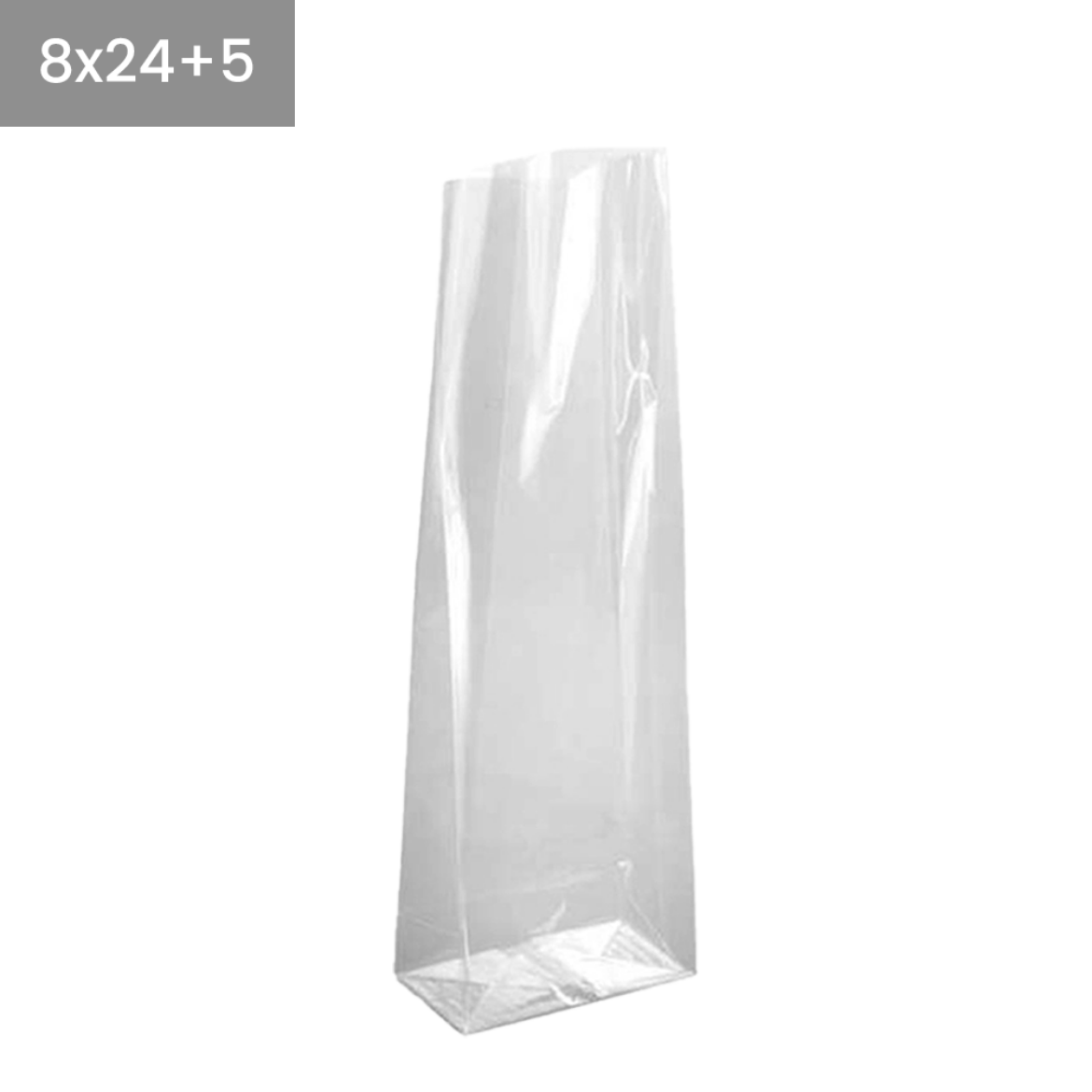 Bolsas de plástico transparentes base cuadrada 8x24+5